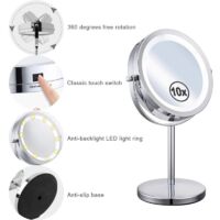 Miroir Grossissant Lumineux De Rotation À 360°Miroir Maquillage, Miroir Grossissant X10 Miroir Maquillage Lumineux Miroir Coméstique Pivotant Double Face Avec Support Demiroir Sur Pied Miroir Coiffure