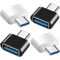 Adaptateur Usb C Vers Usb (Lot De 4), Adaptateur Usb C Vers Usb 3.0 Otg, Usb Fem To Usb-C Mâle Compatible Avec Macbook Pro, Samsung Galaxy, Téléphones Type-C Et Plus (2 Noir Et 2 Blanc)