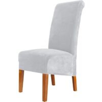 Ensemble de 4 housses de chaise de salle à manger en velours extensible gris clair, 48 cm (P) x 48 cm (L) x 103 cm (H), polyester, extensible, lavable et amovible