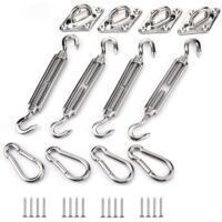 Kit de fixation de voile d'ombrage, kit de fixation de voile d'ombrage en acier inoxydable pour triangle et carré, rectangle, voile d'ombrage