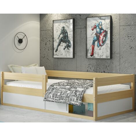 Lit enfant Hugo 86x165 cm – Barrière de sécurité installable – Bois massif pin certifié FSC – Dimensions matelas 80x160 cm (1/4)