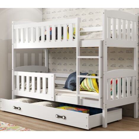 Lit superposé QUBA 97x206 – Bois massif de pin – Dim. matelas 90x200 – Séparable en 2 lits – Barrière de sécurité incluse