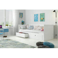 Lit gigogne 90x205 cm – 2 places avec tiroirs – Sommier à lattes en bouleau – Construction robuste – Sans matelas (blanc) - Sommier-2