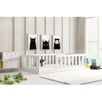 Lit enfant évolutif 86x165 cm – Matelas 80x160 cm – Bois massif pin certifié FSC – Barrière de sécurité incluse – Style Montessori