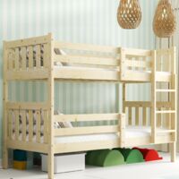 Lit superposé Kacper 97 x 197 cm – Bois de pin massif certifié FSC – Séparable en 2 lits – Barrière de sécurité – Échelle adaptable