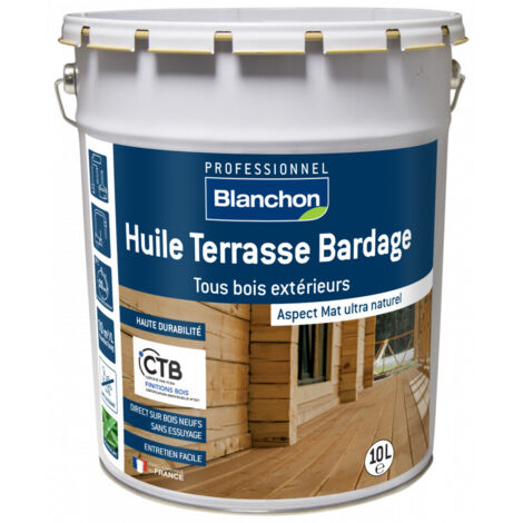 Blanchon – Huile pour bois 10L – Ultra mat pour terrasses et bardages – Résistance UV et intempéries – Application facile sans essuyage
