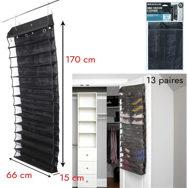 Range-chaussures Mural 14 Poches – Suspendu à La Porte – Pliable – Noir – Pour Chambre, Salon, Camping-car