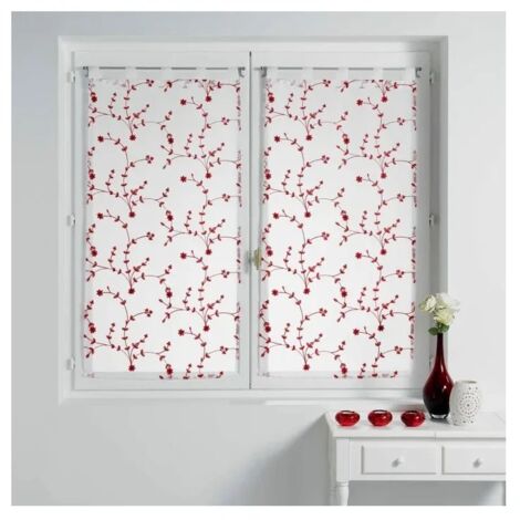 Douceur D'Intérieur – Paire de voilages 60x160cm polyester – Broderie petites fleurs – Effet sablé pour fenêtres de cuisine – Lavables en machine (1/2)