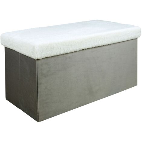 The Home Deco Factory – Coffre banc pliable 77x38x38 cm en polyester gris imitation fourrure – Rangement pratique et confortable pour intérieur (1/5)
