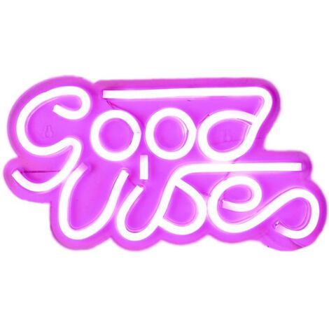 Lampe Led Effet Néon "good Vibes" 33cm Rose