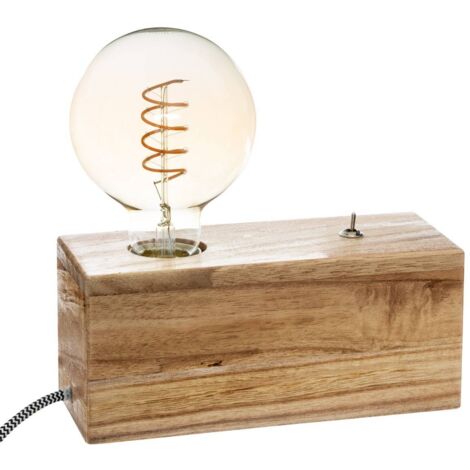 Atmosphera – Lampe à poser Tibu beige H9cm – Bois de paulownia – Douille E27 – Puissance max 25W – Longueur câble 150cm (1/6)