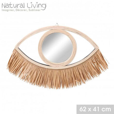 MIROIR ILANA EN ROTIN NATUREL ET FRANGES EN RAPHIA 62XH41CM (1/2)
