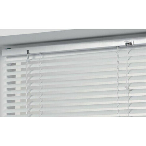 Homemaison – Store vénitien à lamelles en aluminium – Blanc – 90 x 130 cm – Système d'attache à crochets – Mécanisme à cordon