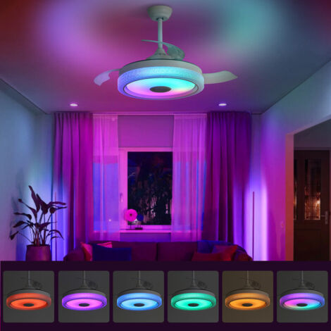 Sofucor Ventilateur de Plafond Invisible - Pales ABS - Moteur Courant Continu Réversible avec Lumière 32W