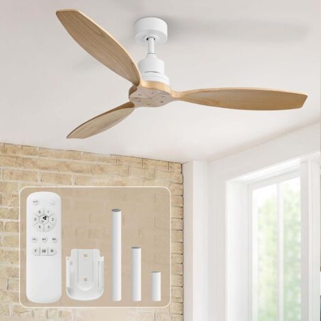 Ventilateur De Plafond Avec Lumière - 132 Cm Bois Massif - Télécommande, 6 Vitesses, Silencieux, Minuterie - Pour Chambre/Salon