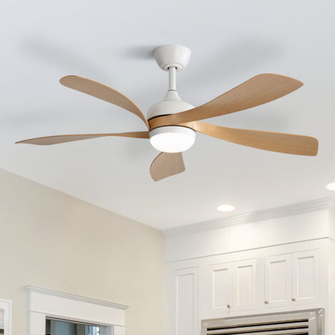 Ventilateur de plafond moderne Sofucor 132 cm, intérieur/extérieur, avec éclairage et télécommande, jaune