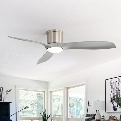 Ventilateur de plafond avec éclairage et télécommande, gris, 132 cm, 3 pales ABS