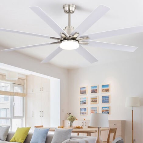 Ventilateur de plafond intelligent LED Sofucor 167,5 cm, moderne, intérieur/extérieur, avec télécommande et application - Nickel-Blanc
