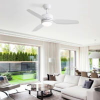 Sofucor Ventilateur de Plafond 46 Pouces avec Lumière - 3 Pales ABS - Moteur Courant Continu 6 Vitesses - Télécommande - Blanc