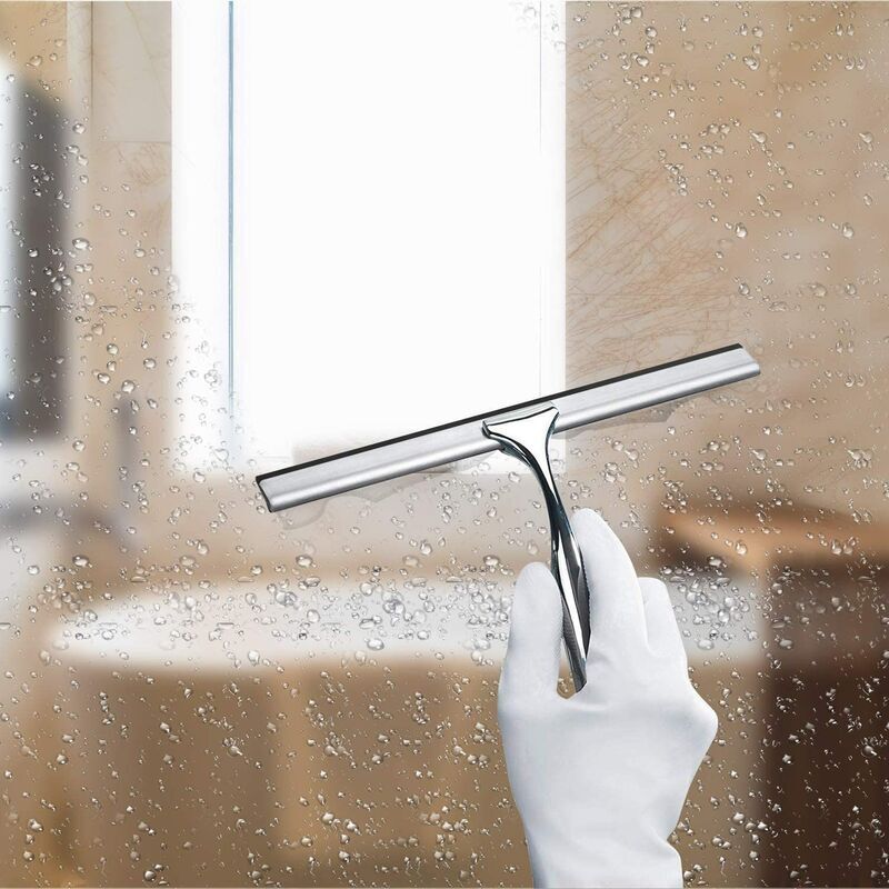 Raclette Douche Acier Inoxydable - Avec Support Murale Et Lèvre Rechange - Gris, Multiusage