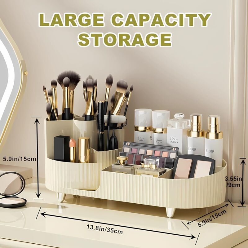 Organisateur Maquillage Rotatif 2 étages - 360°, Compartiments Multiples, Transparent, Pour Coiffeuse - 3