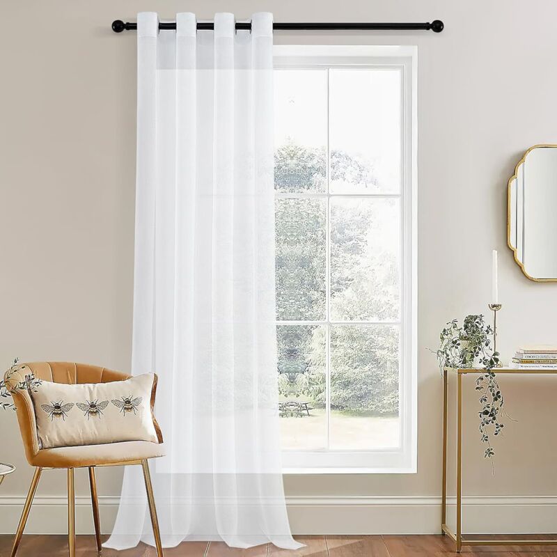 Rideaux En Filet De Coton Blanc, Broderie Fleurie, Voile, Panneaux Drapés, 255-381 Cm