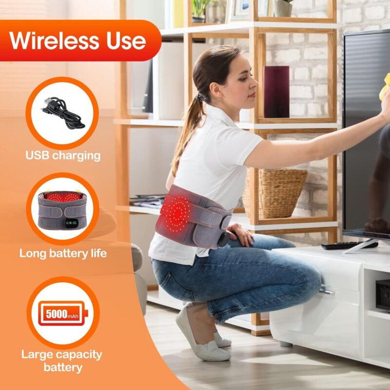 Ceinture Chauffante Dos Sans Fil - 3 Modes Massage & Chaleur 5000mAh Pour Lombaires Et Ventre