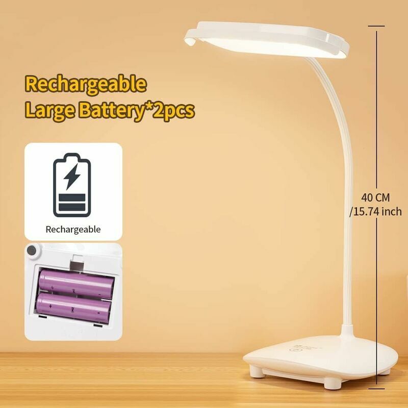 Lampe Bureau LED Enfant Sans Fil Rechargeable - 3 Couleurs, Gradateur Tactile, Chargeur Téléphone Sans Fil, Support Stylo Portable