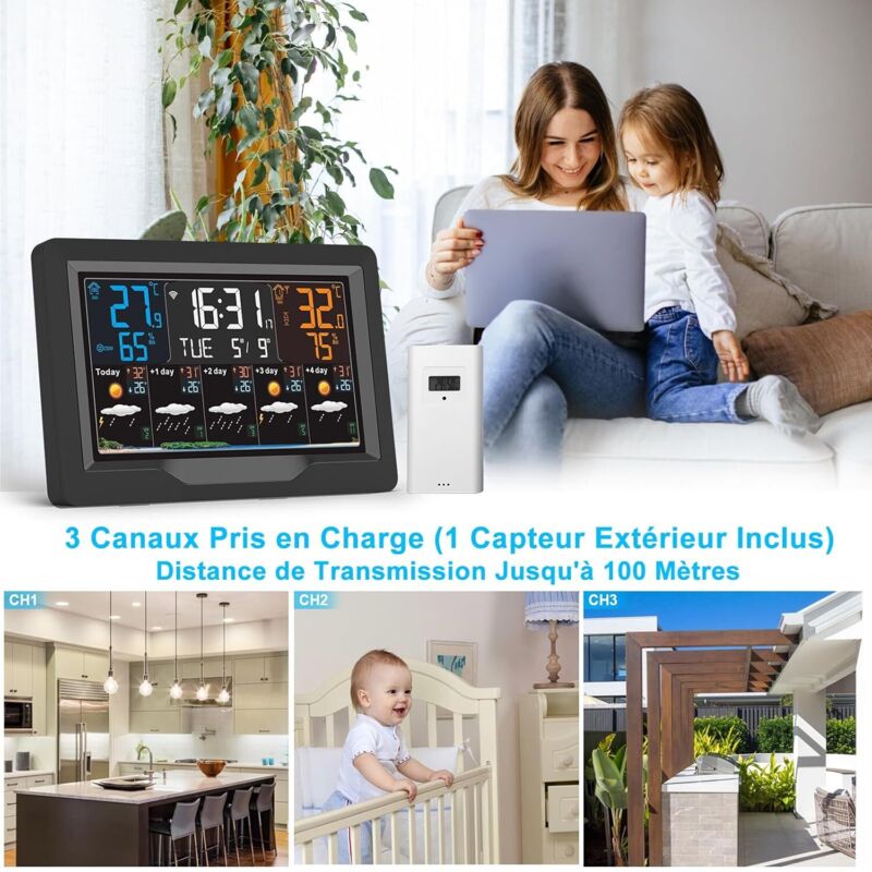 Capteur Météo Extérieur Prévisions 5 Jours Station Météo WiFi EMOS GoSmart - Écran Couleur - Capteur Extérieur - Prévisions 5 Jours - Compatible Tuya Thermomètre Hygromètre Connecté