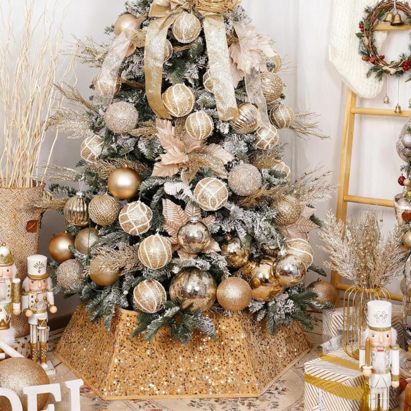 Jupe De Sapin De Noël à Paillettes Blanche - Cache Pied Arbre De Noël Élégant