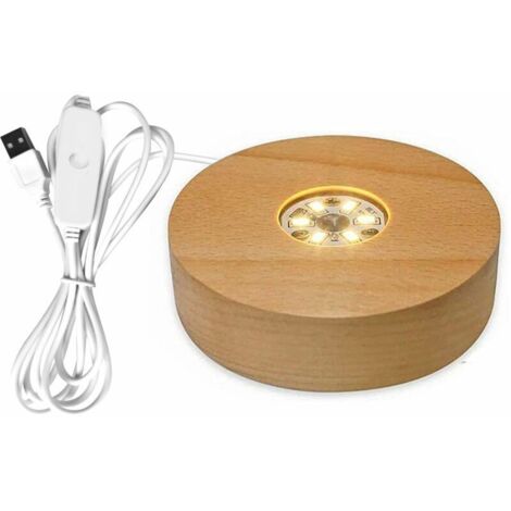 Support de Base Solide de Lampe en Bois, Présentoir Rotatif, Accessoire Rechargeable, avec Télécommande, Lumière LED (1/5)