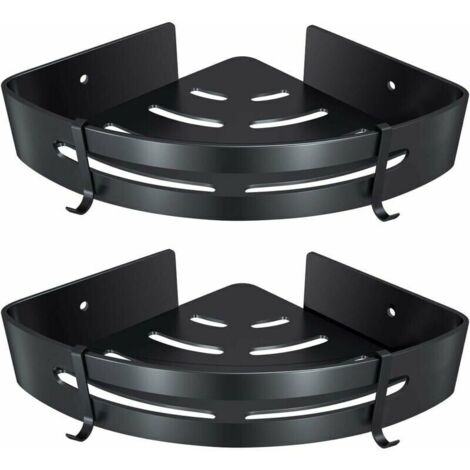 Étagère De Douche D'angle Sans Perçage - 2 Pièces, Support Jusqu'à 4 Kg, Fixation Ventouse/adhésif, Noir