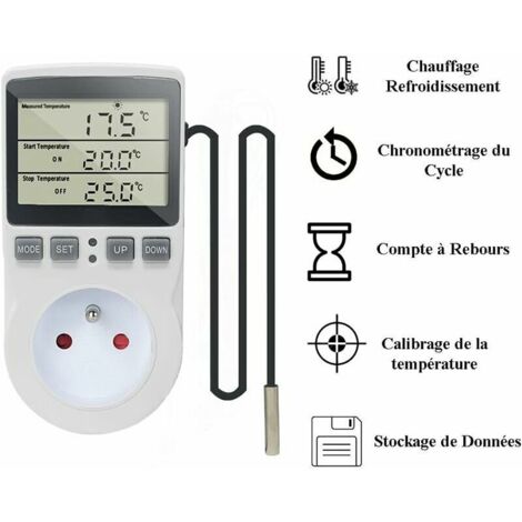 Thermostat Terrarium Prise Numérique 1000W Avec Sonde - Régulateur Température Reptile, Incubateur, Serre