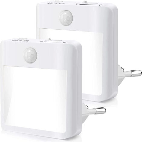 Veilleuse Prise Electrique, [Lot de 2] Veilleuse avec Détecteur de Mouvement (ON/AUTO/OFF), Veilleuse LED Dimmable 3500K , Veilleuse Enfant pour Chambre, Couloir, Escalier, Cuisine, Salon (1/5)