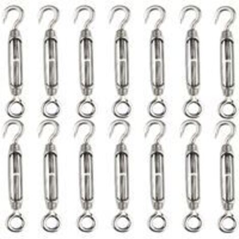 14 pièces tendeur de fil de tendeur M4 crochet et oeil tendeur de tendeur 304 tendeurs en acier inoxydable Tension de corde robuste