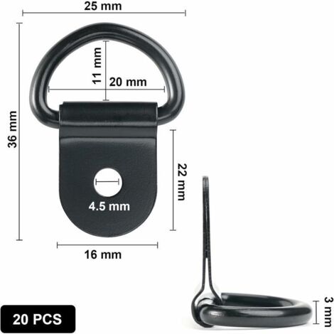 Lot De 8 Anneaux D'arrimage En D En Fer - Capacité 1000kg - Pour Camions, Remorques, Camping-cars - Noir