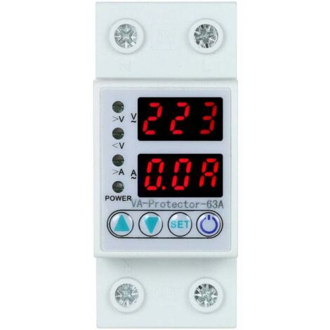 63A 220V Rail Din reglable Surtension et sous tension Dispositif de protection Protection relais Protection contre les surintensites Accueil Utilisation deux afficheurs a DEL (1/5)