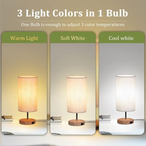 Lot De 2 Lampes De Chevet Tactiles - 3 Couleurs De Lumière (2700K-6500K), Intensité Réglable - 2 Ports USB De Charge Rapide - Ampoule E27 6W