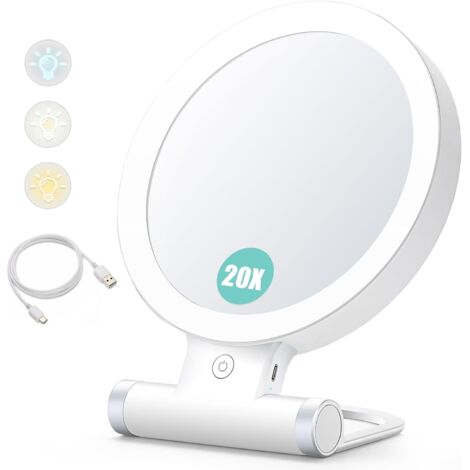 Miroir De Maquillage Avec Miroir Grossissant 10X, Miroir De Courtoisie Miroir Led Compact Miroir Cosmetique Portable Avec 3 Lumieres Colorees 89029109