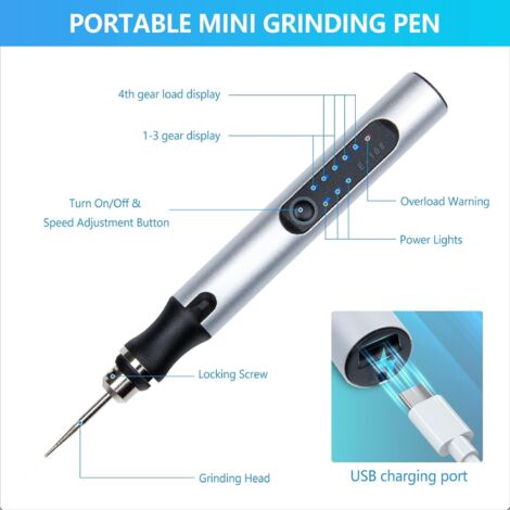 Stylo Graveur électrique Sans Fil - 96 Accessoires - 3 Vitesses (5000-15000 Tr/min) - Pour Métal, Bois, Verre