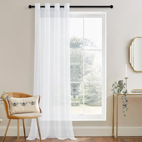 Voilage Rideau 65x135 Cm Avec œillets - Blanc, Translucide, Anti-UV, Pour Fenêtre Chambre Salon, Polyester