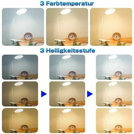 Lampe De Bureau LED Rechargeable - Lampe Pince USB 360°, 3 Niveaux De Luminosite Pour Lecture Et Travail 96302786