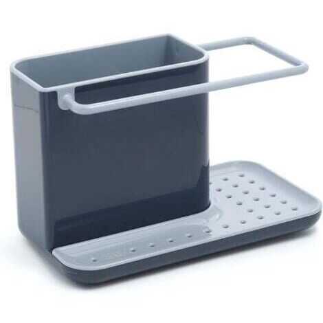 Rangement/organisateur d'évier avec égouttoir intégré, support pour éponge, brosse, détergent et torchon, amovible, taille standard, gris (1/4)