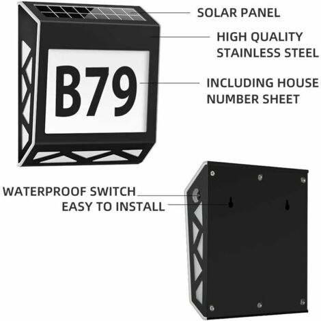 Numéro De Maison Solaire En Acier Inox – 18x20 Cm – Éclairage LED Autonome – Pour Façade, Portail, Boîte Aux Lettres