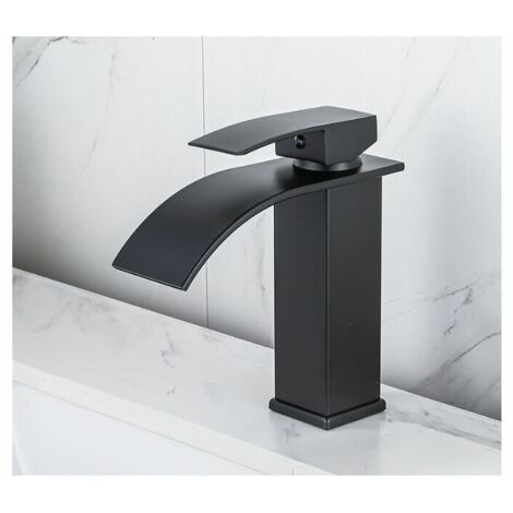 Robinet cascade en laque Lavabo à poser chaud et froid Toilettes Armoires de salle de bain Robinet monotrou Robinet de lavabo cascade, Mitigeur cascade noir, Robinet de salle de bain monotrou en laito (1/4)
