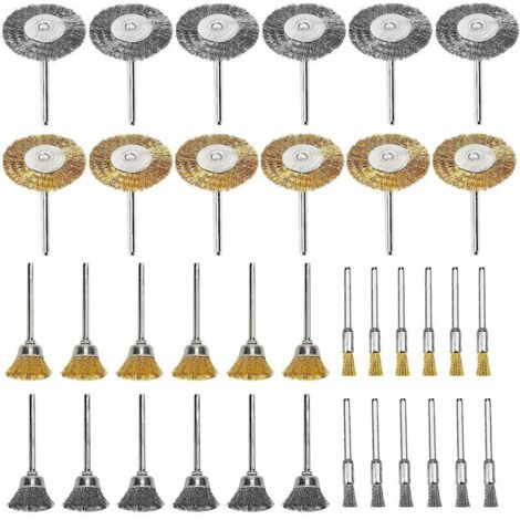 36Pcs Brosse Metallique pour Perceuse Brosse Métalliques Meuleuse Circulaire Laiton Perceuse Fil D'Acier Roue Brosses de Nettoyage pour Nettoyage de la Rouille Corrosion Peinture (1/5)