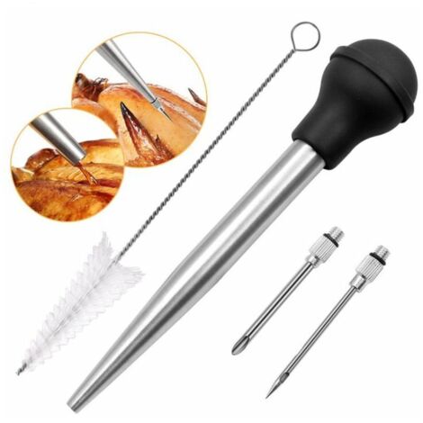 Poire à Jus en Acier Inoxydable 304 et Caoutchouc, Poires à Sauce Seringue Alimentaire Aiguille d'Injection avec Brosse de Nettoyage pour Cuisson BBQ (1/5)