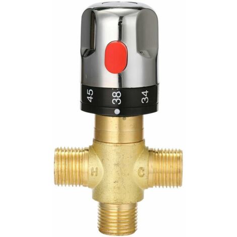 Mitigeur thermostatique réglable de salle de bains mitigeur d'eau en laiton vanne de contrôle de température de mélange d'eau chaude/froide (1/5)