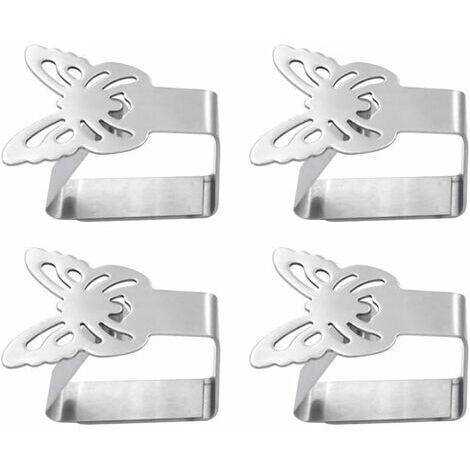 Lot de 4 pinces à nappe en acier inoxydable pinces à nappe pinces à nappe couvertures de support de nappe (papillon) (1/5)