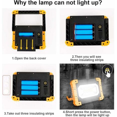 Projecteur LED Rechargeable, 200W Projecteur LED Chantier, 4 Modes LED Lampe De Chantier Étanche USB, Lumière De Travail Portable Avec Panneau Solaire Pour Camping, Entretien, Garage, Atelier [Classe